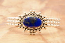 Artie Yellowhorse Genuine Blue Lapis Sterling Silver Bracelet